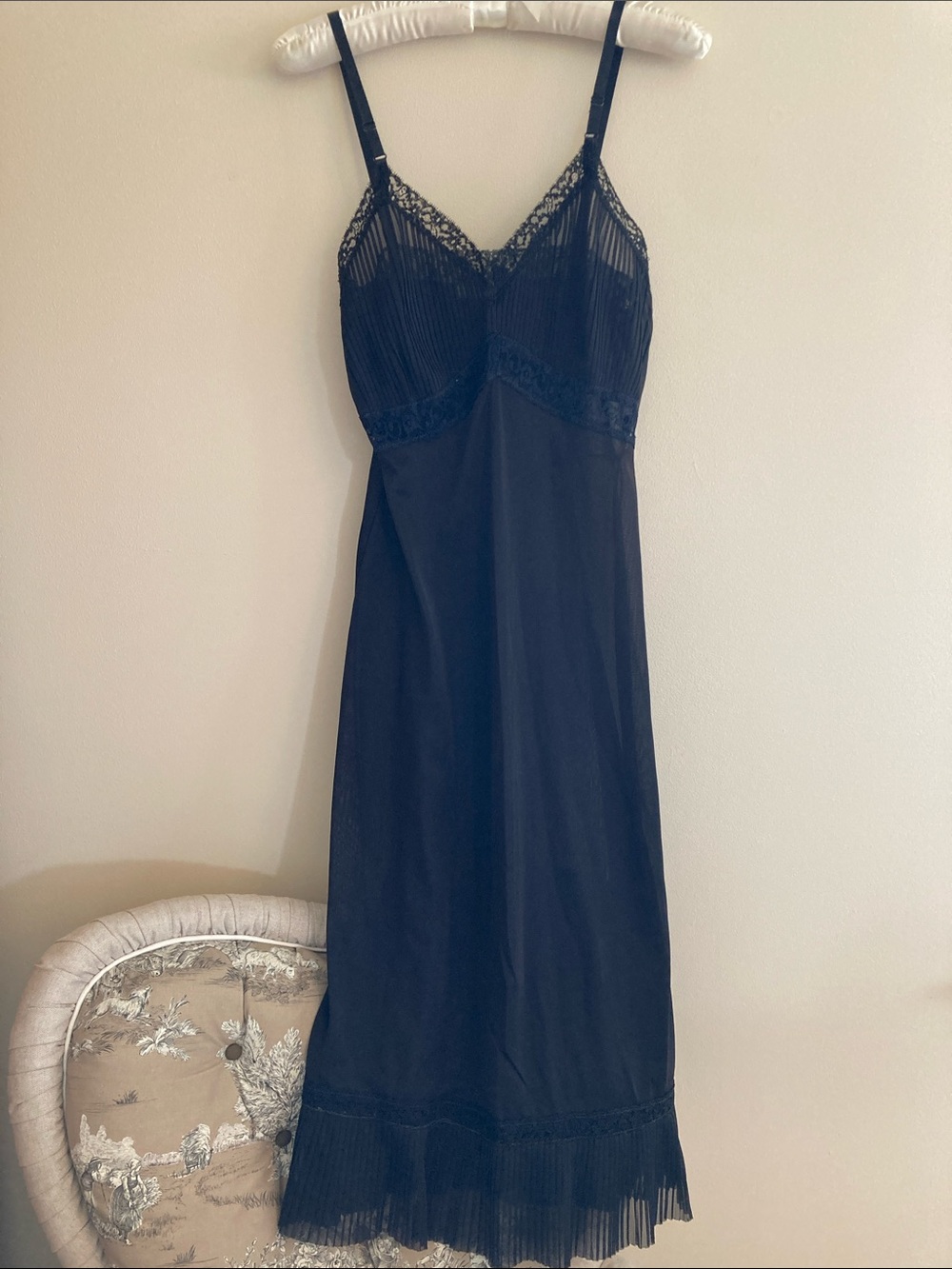 1950s Black Lace Trim Slip Dress XS